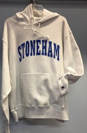 Champion Reverse Weave Hooded Sweatshirt (Stoneham on front - Spartan Head on back) - Colors: Ash, Royal & Oxford Grey
