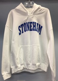 Gildan DryBlend Pullover Hooded Sweatshirt (Stoneham on front - Spartan Head on back) Color: White